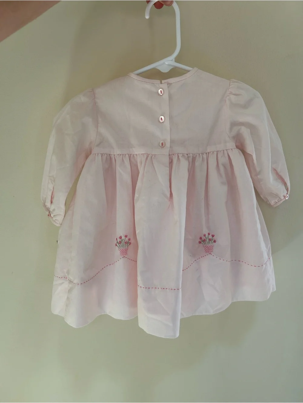 Sarah Louise England Hand-Smocked Pink Baby Girl Dress with Floral Embroidery